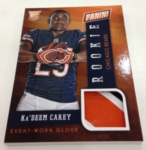 Ka'Deem Carey autographed player worn jersey patch football card