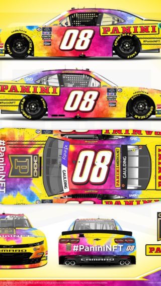 Introducing the #PaniniNFT Color Blast paint scheme for @graygaulding @ssgreenlightracing #08 Chevy Camaro for this weekend’s @xfinityracing race @lvmotorspeedway 
#nascar #colorblast #racing #whodoyoucollect #blockchain @nascar